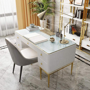 Modern Executive Desk with Drawers in White-Desks,Furniture,Office Furniture